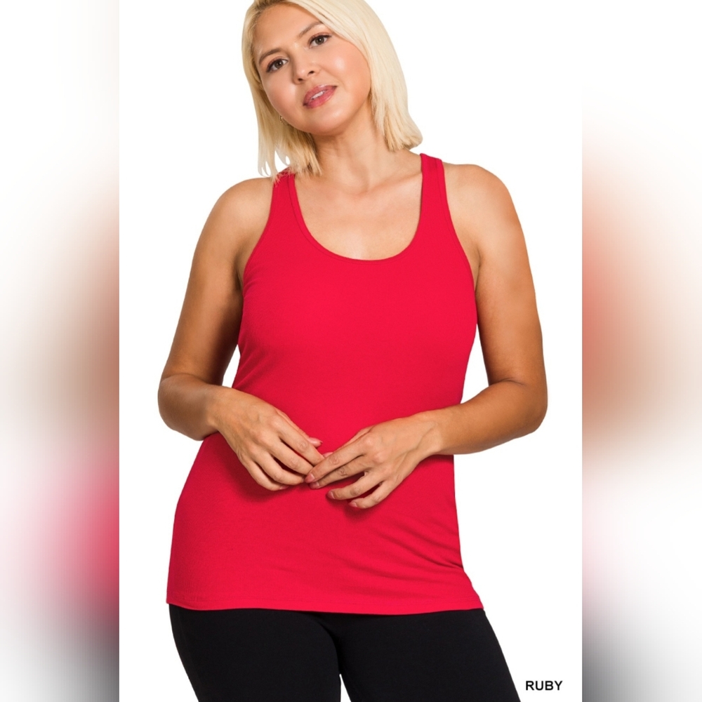 #1403 Zenana Curvy - Racer Back Cotton Rib Tank (Ruby)